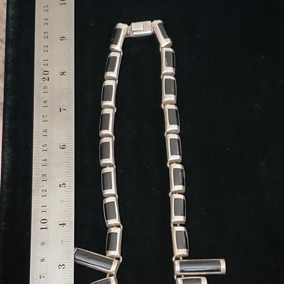 Heavy Vintage Mexico Sterling black onyx inlay Necklace - Picture 9 of 15